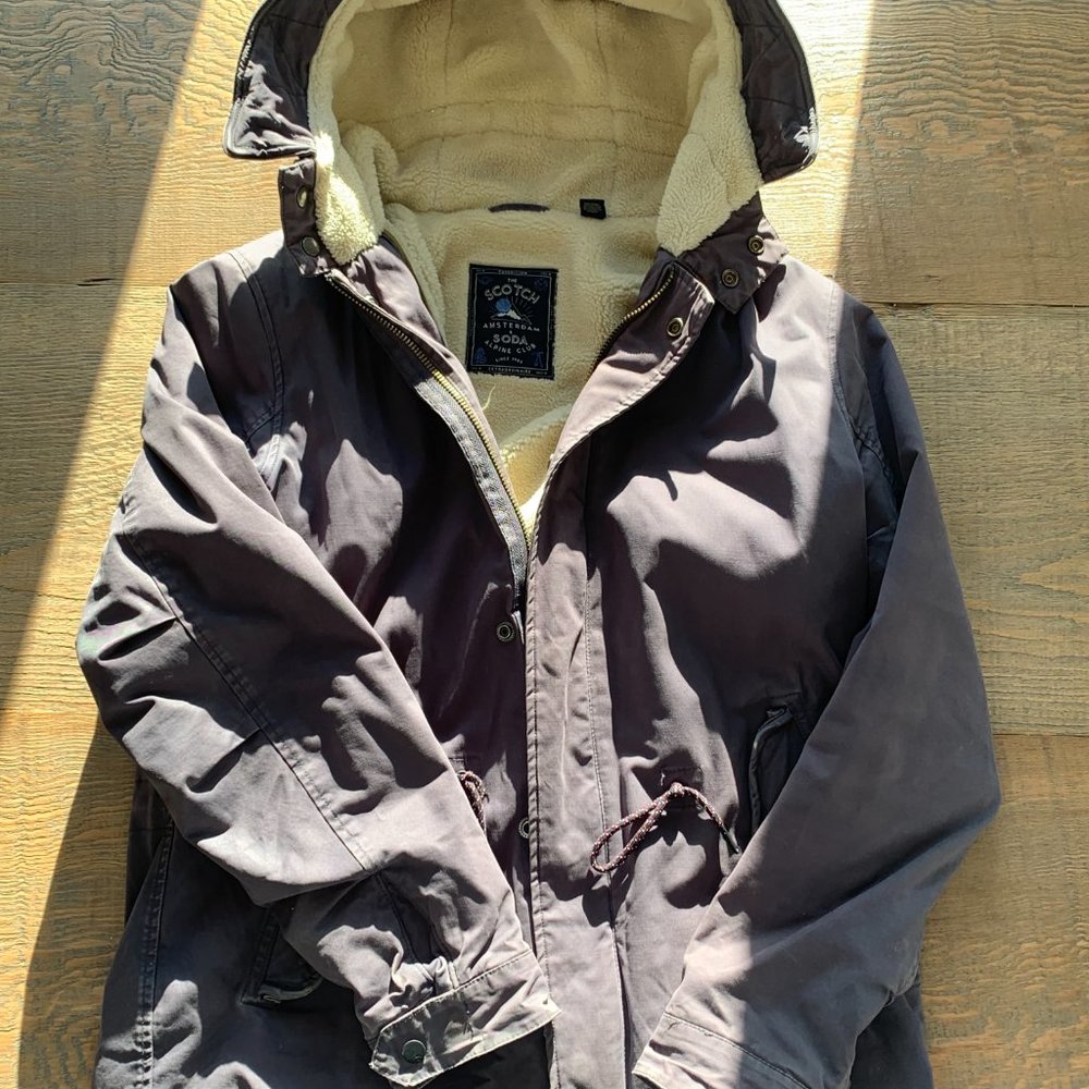 Scotch & Soda Men's Classic Parka with Teddy Lining, Steel Size M - Picture 3 of 12